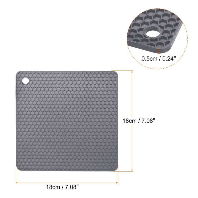Unique Bargains Silicone Trivet Mats 2pcs Square Heat Resistant Non-Slip Drying Mat for Kitchen Counter Table -Deep Gray, 2 of 6