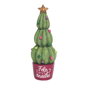 Transpac Resin 12 in. Multicolor Christmas Feliz Navidad Cactus Tree - 1 of 4