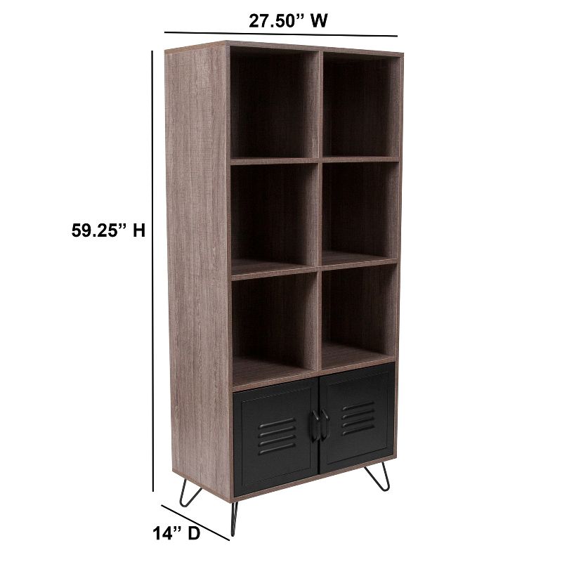 Emma and Oliver 59.25"H 6 Cube Storage Organizer Bookcase, Metal Legs - Rustic Wood Grain Finish, 2 of 6