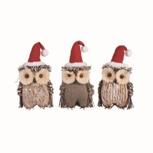 Transpac Sisal Owl w/Santa Hat Set of 3 Christmas Home Decorations - 1 of 1