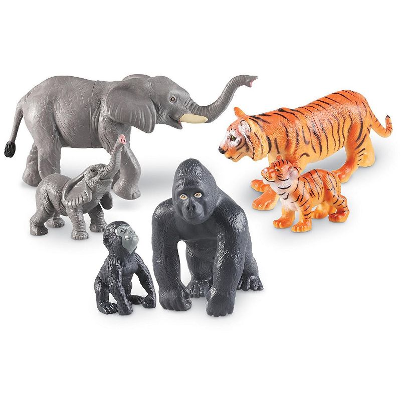 Learning Resources Jumbo Jungle Animals: Mommas and Babies, Momma and Baby Elephant, Momma and Baby Gorilla, and Momma and Baby Tiger, 6 Animals, 1 of 8