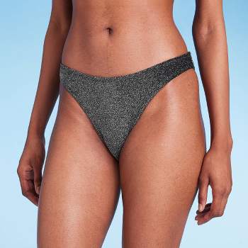 Women's High Leg Cheeky Bikini Bottom - Wild Fable™ Black Lurex