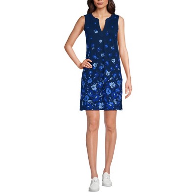 Lands' End Women's Cotton Jersey Notch Neck Dress with Soutache