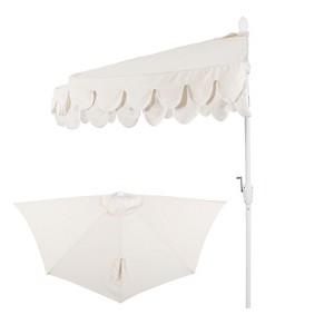 9-foot half patio umbrella Ditto 9 ft. Classic MidCentury Rectangular Market This market umbrella is constructed from tough polyester fabric with durable steel ribs Easton 9 ft. Aluminum Half