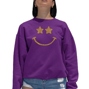 LA Pop Art Women's Word Art Crewneck Sweatshirt - Rockstar Smiley - 1 of 4
