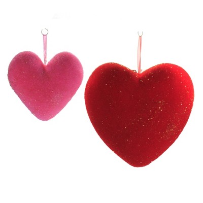 Valentine's Day 9.25" Hanging Flocked Hearts Set / 2 Decoration Love Decor Decorate One Hundred 80 Degree  -  Decorative Figurines