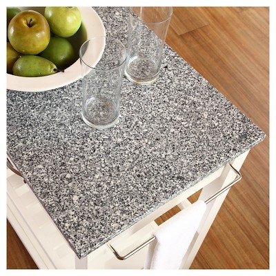 White Granite Top Kitchen Cart with Wine Rack and Storage
