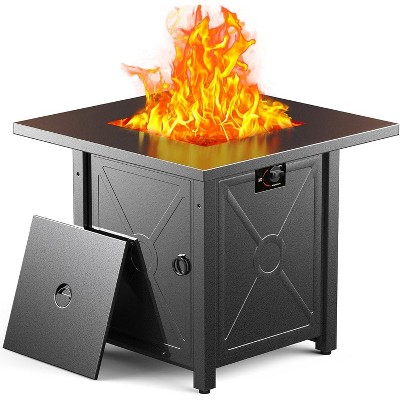 ZAFRO 28" Fire Pit Table, 40000 BTU Propane Fire Pit Table with Lid,Rain Cover and 3 Pounds Lava Stones for Outdoor Backyard, Courtyard