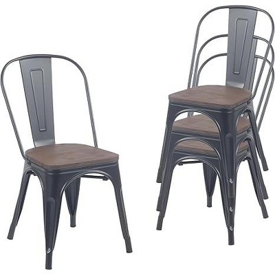 YOUNIKE 17.32" Metal Dining Chairs Set of 4 with Removable Backrest Stackable Patio Chair for Cafe Bistro
