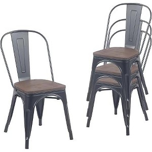 YOUNIKE 17.32" Metal Dining Chairs Set of 4 with Removable Backrest Stackable Patio Chair for Cafe Bistro - 1 of 4