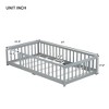 Gulches Twin Size Rubber Wood Floor Bed with Fence (No Door) & Safety Guardrails, Grey - 4 of 4