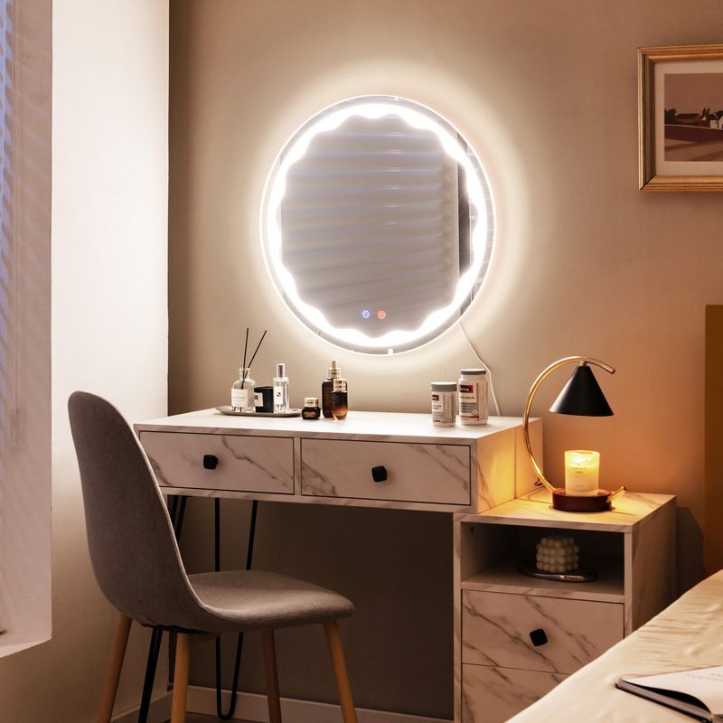 Costway 24'' Dimmable Bathroom Wall Mirror Makeup Mirror with  3-Color LED Lights&Anti-Fog, 4 of 11