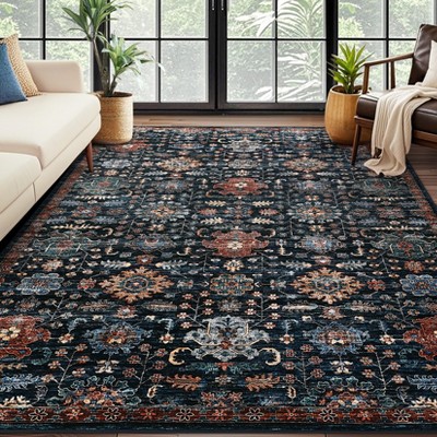Soft Boho Vintage Low Pile Washable Large Area Rugs Indoor Floor Carpet for Living Room Bedroom