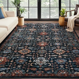 Soft Boho Vintage Low Pile Washable Large Area Rugs Indoor Floor Carpet for Living Room Bedroom - 1 of 4