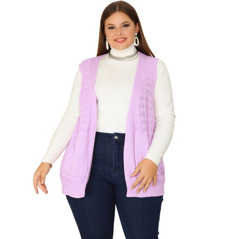 Agnes Orinda Women's Plus Size Open Front Chunky Knit Sweater Outwear Cardigan, 3 of 6