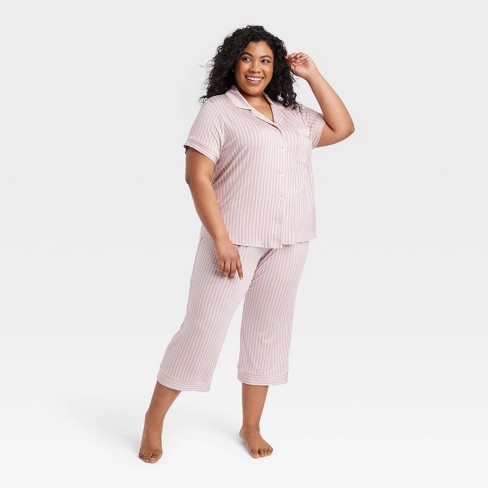 Women's Beautifully Soft Short Sleeve Notch Collar Top and Pants Pajama Set  - Stars Above™ Pink 4X