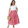 Women's Plus Size 1950s Gingham Plaid Tiered Layer Flowy Vintage Casual Maxi A Line Skirts with Pockets - Agnes Orinda - 3 of 4