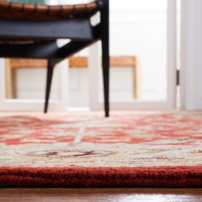 Handmade Red and Ivory Wool Rectangular Area Rug 4' x 6'