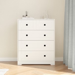 FONTOI 5 Drawers Dresser Chest of Drawer Vertical Dressers Closet Storage Cabinet Wood Dresser for Bedroom, Hallway, White, 31.1"* 15.35"*36.22" - 1 of 4
