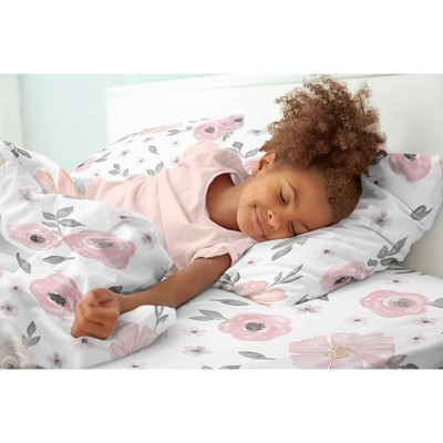 Blush Pink and Grey Floral Microfiber Queen Sheet Set