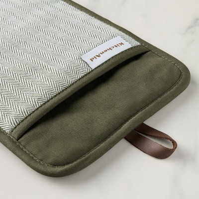 KITCHENAID Evergreen Design Series Herringbone Ribbed Soft Silicone Oven Mitts 2-Pack, Heat Resistant, Waterproof, Deep Forest Green, 7x14 2 pot holders