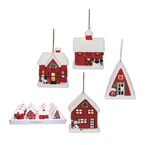 Transpac Light Up Holiday Barn Ornament Set of 4 Multicolor Battery Operated Christmas Tree Decorations Indoor Gift - 1 of 1