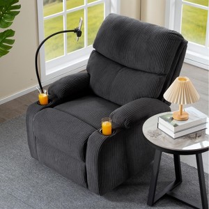 Manual Recliner Chair in Dark Gray Corduroy, Plush Armchair with Phone Holder & 2 Cup Holders, 32.4"x39.57"x38.78"H - 1 of 4