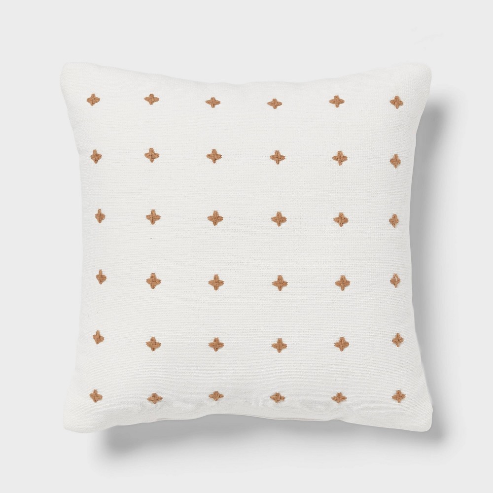 Photos - Pillow Plus Stitch Square Edge  Ivory/Light Brown - Threshold™