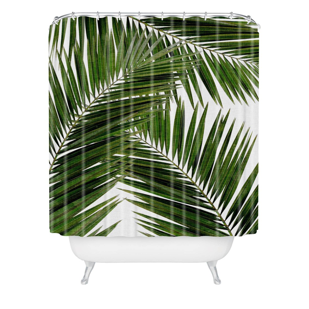 Photos - Shower Curtain Orara Studio Palm Leaf  Green - Deny Designs: Botanical Microfiber Bath Accessory with Buttonhole Top