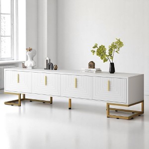 Modern TV Stand for TVs Up to 80'',Media Console Table with Cabinets,Adjustable Shelves, Metal Legs, Gold Handles,TV Cabinet with Geometric Lines - 1 of 4