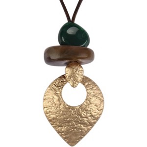 Leather and Wood Necklace Chunky Circle Pendant Boho Jewelry for Women - 1 of 4