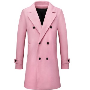 Lars Amadeus Men's Notched Lapel Solid Color Double Breasted Pea Coat - 1 of 4