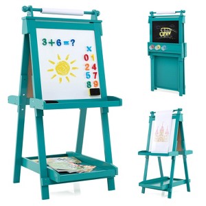 Safstar Foldable Easel for Kids 3-in-1 Double-sided Art Easel with Chalkboard Gray - 1 of 4