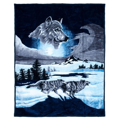 Wolf Pattern Heavy And Thick Plush Mink Throw Blanket - Trademark ...