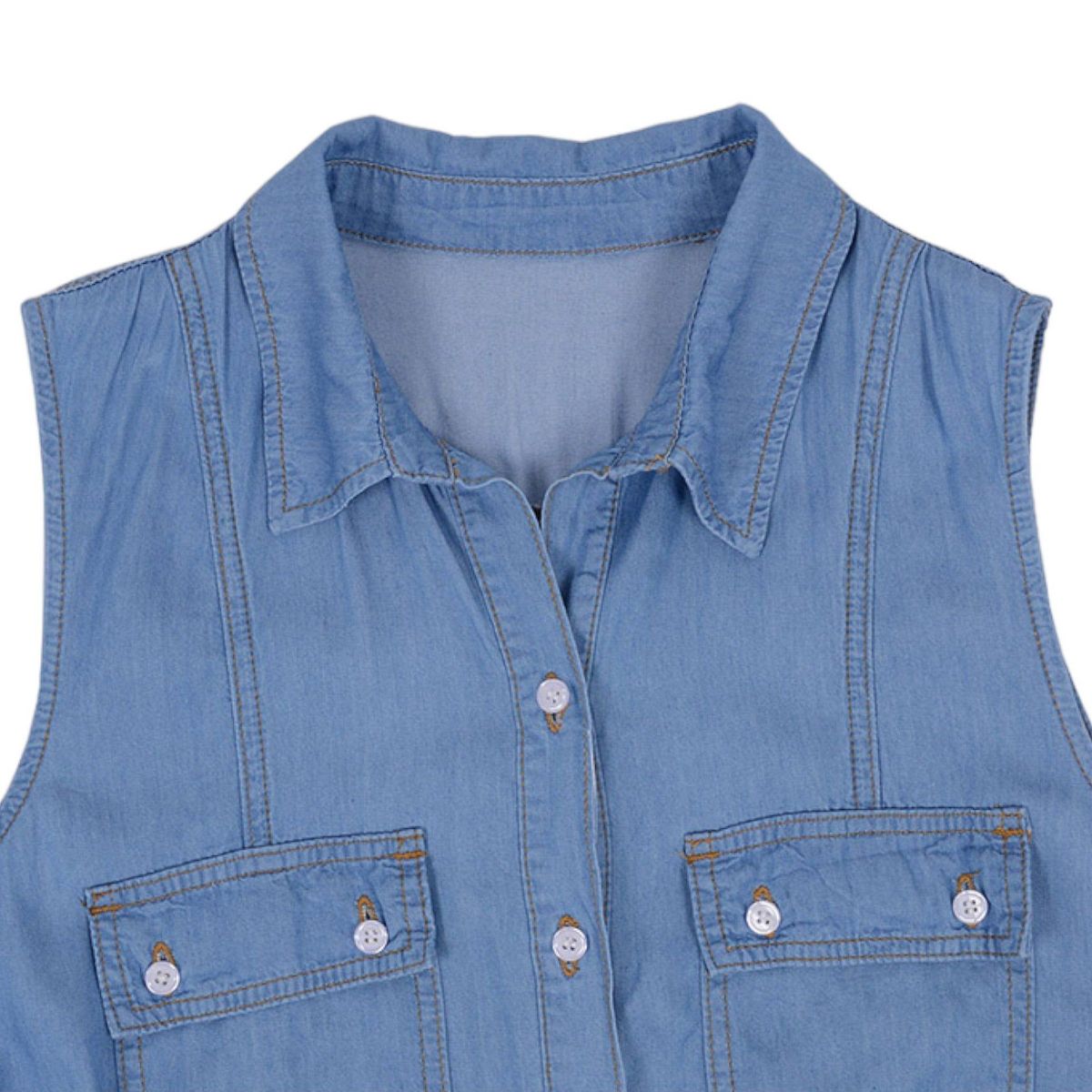 Anna-Kaci Women's Jean Shirt Dress Tied Waist Turn Down Collar Pocket Denim Dress - thumbnail 5