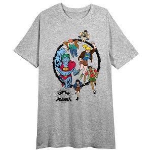 Captain Planet Group Shot Crew Neck Short Sleeve Heather Gray Women's Night Shirt-Medium - 1 of 3