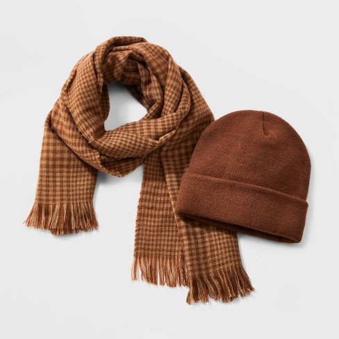Men's Micro Plaid Knitted Hat And Scarf Set - Goodfellow & Co™ : Target