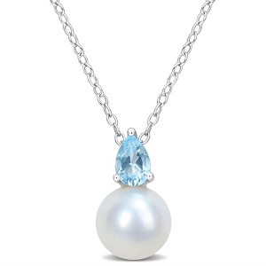 EVERLY JEWELRY  |   Sterling Silver 1/2 CT TGW Blue Topaz - Sky & 8.5 - 9 MM Cultured Freshwater  Pearl Fashion Pendant With Chain - 1 of 3