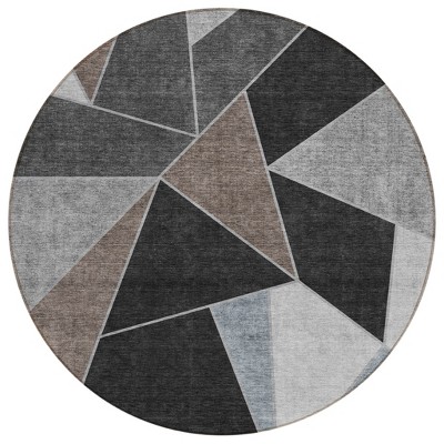 Chocolate Gray And Charcoal Geometric Washable Indoor Outdoor Area Rug