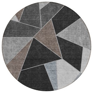 Chocolate Gray And Charcoal Geometric Washable Indoor Outdoor Area Rug - 1 of 4