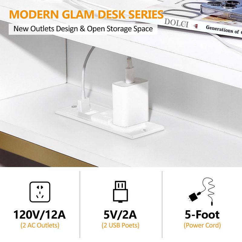 Modern Desk, 42 Inch Home Office Desk, Makeup Vanity Dressing Table, White, 3 of 7