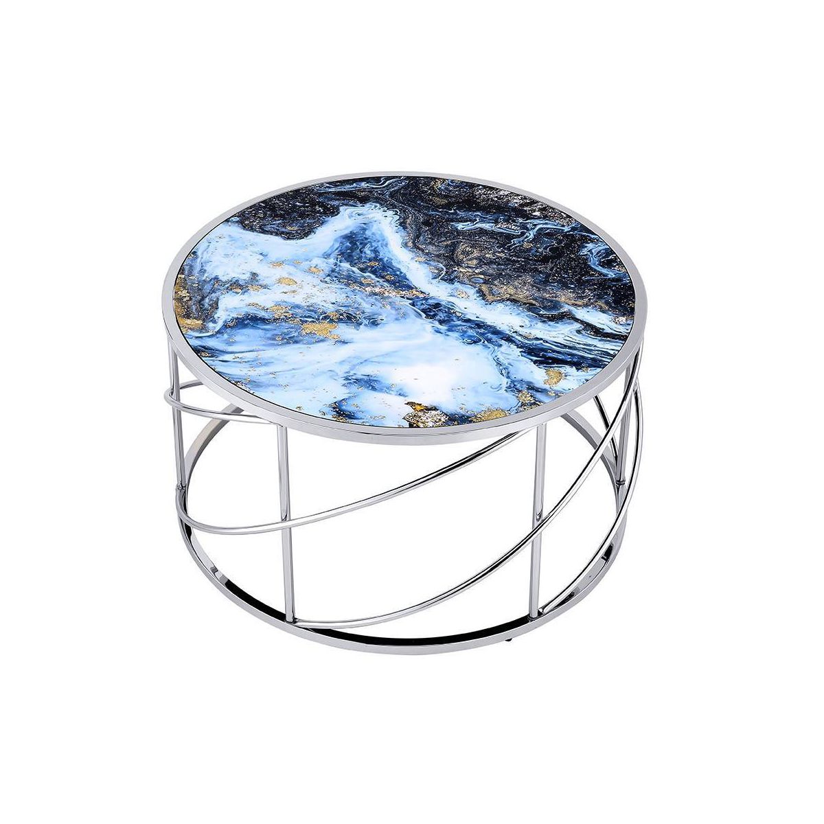 Acme Furniture Lyda Coffee Table Blue Marble Print/Chrome Finish - thumbnail 2