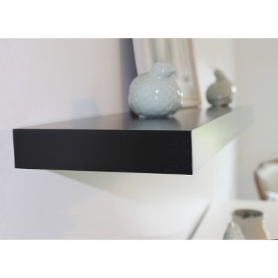 36" Black Wood Floating Wall Shelf with Hidden Brackets