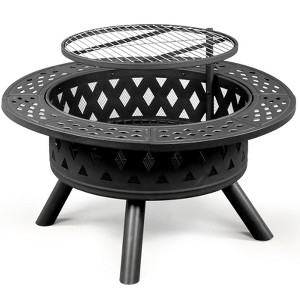 Karl Home | 38 in. Black Metal Patio Round Fire Pit with Grill - 1 of 4