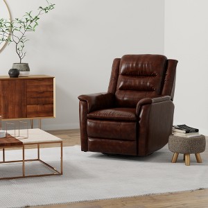 Top Grain Leather Swivel Glider Recliner with Manual Footrest, Dense Foam Cushions and Kiln-Dried Hardwood Frame, Madras Comfortable Durable Design - 1 of 4