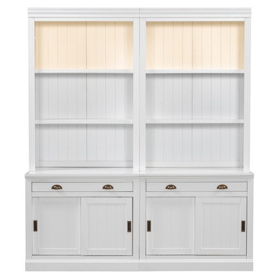 TiramisuBest 83.4" H Black Bookcase with LED Lighting, 2 Glass Doors & 1 Drawer, Modern Storage with Open Shelves for Living Room/Home Office/Bedroom