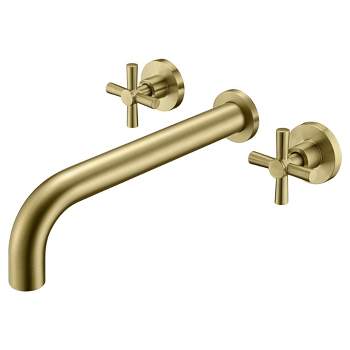 Sumerain Tub Faucet Wall Mount Tub Filler High Flow Bathtub Faucet Brushed Gold, Two Cross Handles