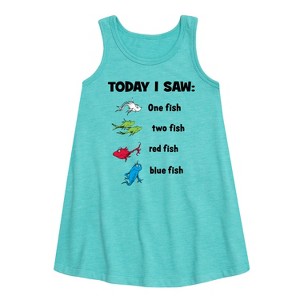 Girls' - Dr. Seuss - Today Saw One Fish Graphic Sleeveless Aline Dress - 1 of 3