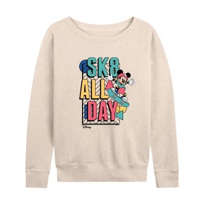 Women's - Disney - Mickey & Friends Lightweight French Terry Wide Neck Long Sleeve Shirt - 1 of 4