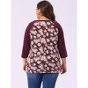 Agnes Orinda Women's Plus Size Round Neck 3/4 Raglan Sleeves Floral Printed Dressy Casual Peasant Tops - 4 of 4